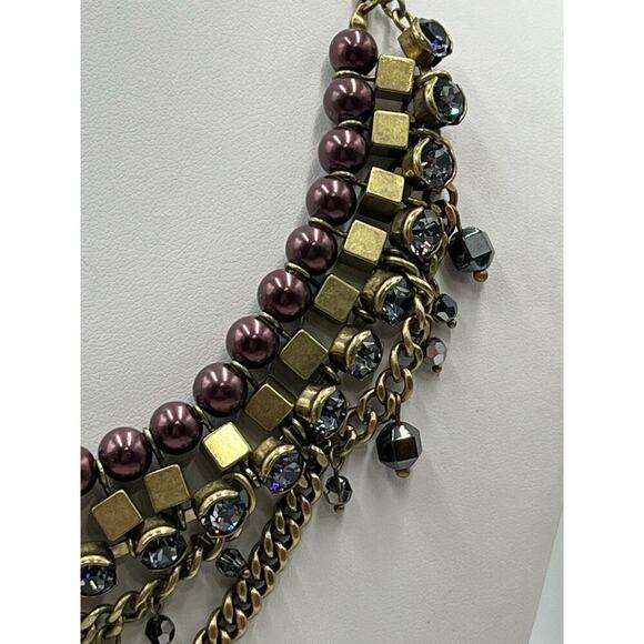 Silpada KR Vintage Hematite Bead Purple Faux Pearl Brass Necklace Magnetic Clasp - Picture 15 of 15